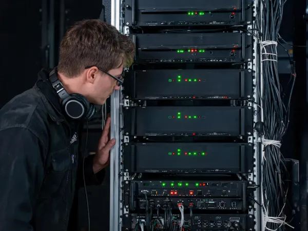 Network audio specialist checking system rack